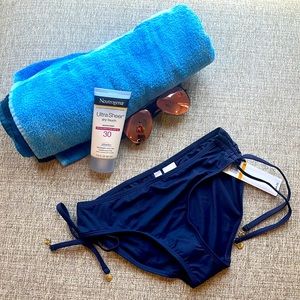 Anne Cole Women's Alex Solid Tie Adjustable Bikini Swim Bottoms Navy Size Small